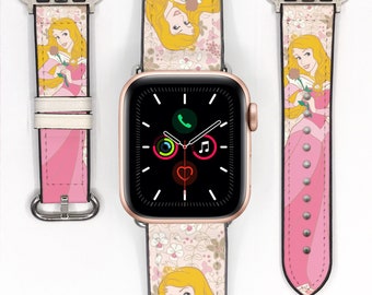 Princess Aurora Apple Watch Band: Sleeping Beauty Silicon Leather Strap for All Series, kd-aaba