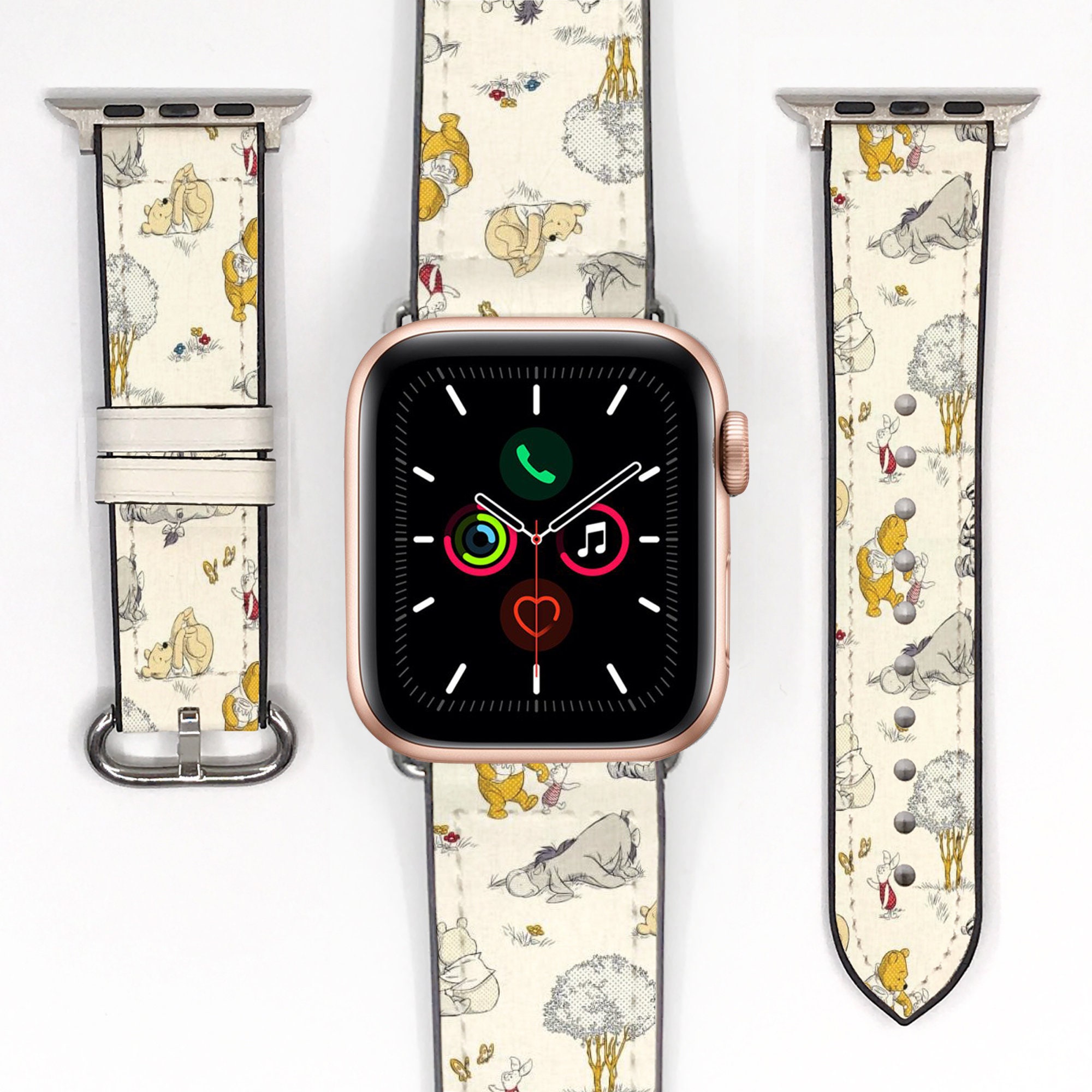 ☆US Disney Parks☆Apple Watchストラップ プーさん総柄 ディズニー くまのプーさん クロス型押しカーフレザー アップル