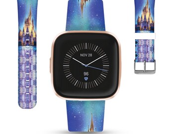 Theme Park Fitbit versa 2 3 4 / Sense 1 2 3 Band Disney castle inspired print, Silicone strap for Fitbit charge 3 4 5 6 Disney Cruise kd-bfb
