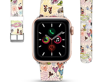 Theme Park Apple Watch Band 38 40 41 mm and 42 44 45 49 mm for All Series, Disney inspired PU leather strap Disney Travel Vacation kd-fbg