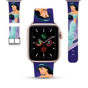 Princess jasmine inspired Apple Watch Band 38 40 41 mm and 42 44 45 49 mm for All Series, apple watch women PU leather iwatch strap, kd-bgg