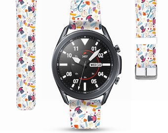 Alice in the Wonderland Galaxy Watch 4 5 6 Pro Band 46mm 42mm Disney inspired PU leather strap Samsung Galaxy Watch Active mad hatter kd-hib