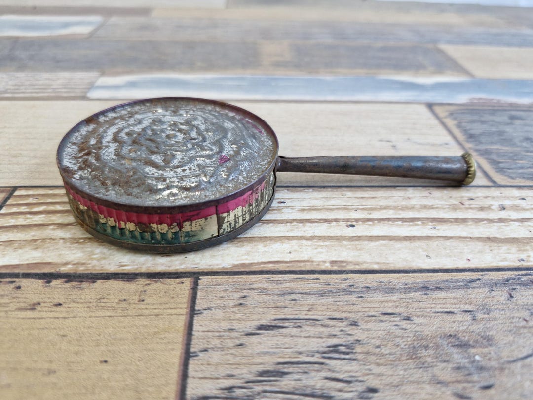 Tin Rattle Vintage Tin Rattle, Retro Floral Noise Maker, Mid-century Nursery Decor ...