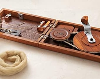 チャルカ紡ぎ車 木製 手作り | カディ糸紡ぎ機 | 持ち運び可能な