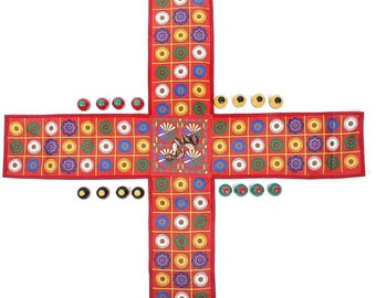 Indian Ludo Cloth Board Game, Traditional Chausar, Travel Size Strategy Set