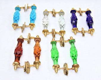 Victorian Cut Glass Cabinet Knob, Vintage Style Drawer Pull, Crystal Door Handle, Brass Hardware