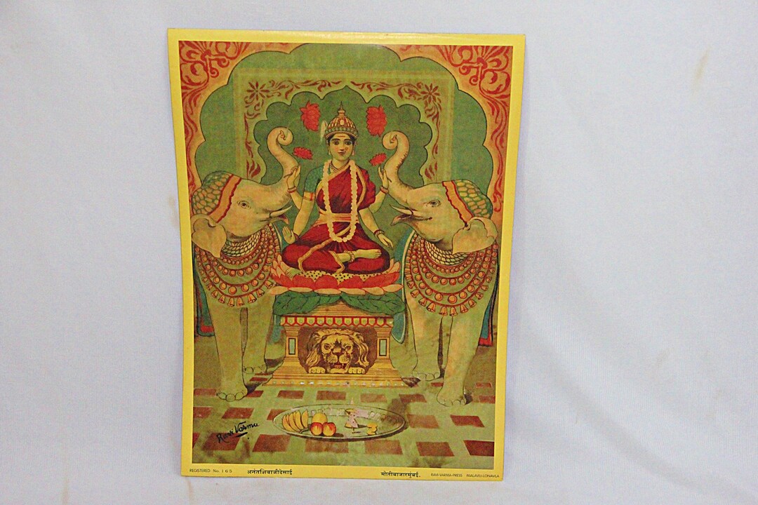 Mahalakshmi Ravi Raja Ravi Varma Gajalakshmi Print, Seated Mahalakshmi Hindu Artwork ...