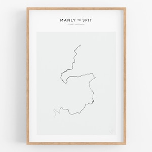 Oeuvre d'art de Manly to Spit Walk | de la promenade côtière de Sydney | PDF imprimable souvenir | Cadeau de voyage en Australie, oeuvre d'art d'itinéraire de randonnée minimaliste