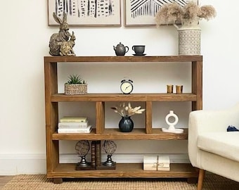 Solid Wood Rustic Pine Shelving Unit, Bookcase, Handmade Custom Furniture, finished in Chunky Country Oak