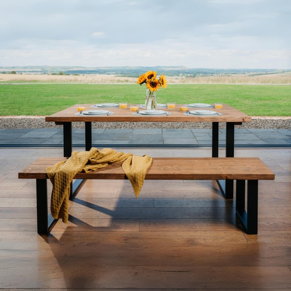 Solid Wood Pine Rustic Industrial Dining Bench Rustic Furniture Dining Room Furniture Industrial Furniture Etsy