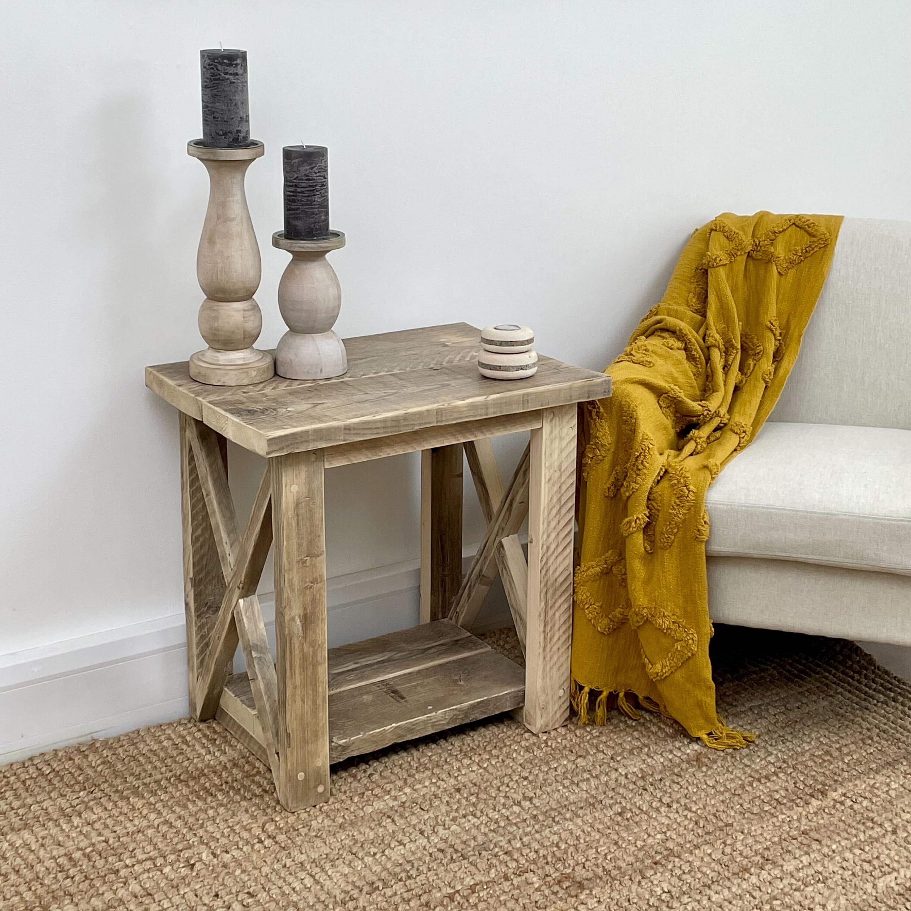 Reclaimed Rustic Side End Table X Design Wooden Stool Custom Etsy UK