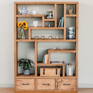 Solid Wood Rustic Pine Brockenhurst Shelving Unit | Bookcase | Storage Unit | Rustic Furniture | finished in Chunky Country Oak