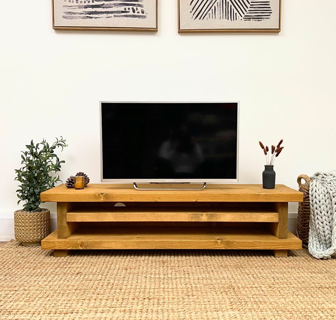 Mueble de TV de pino hecho a mano rústico de madera maciza, muebles  personalizados hechos a mano, acabado en roble grueso del país -  México