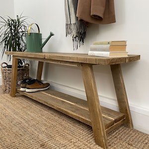 Solid Wood Reclaimed Shoe Storage Bench, Handmade Custom Furniture, Farmhouse Table