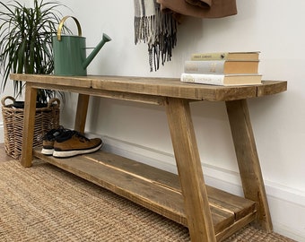 Solid Wood Reclaimed Shoe Storage Bench, Handmade Custom Furniture, Farmhouse Table