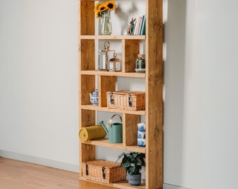 Solid Wood Rustic Handmade Pine Shelving Unit, Bookcase, Storage & Shelving, Ringwood, finished in Chunky Country Oak