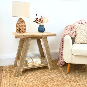 Reclaimed Rustic Side End Table, Wooden Stool, Custom Handmade Furniture, Minimalistic Décor