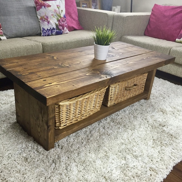 Reclaimed Solid Wood Rustic Pine Lymington Coffee Table, Handmade Custom Furniture, finished in Chunky Country Oak
