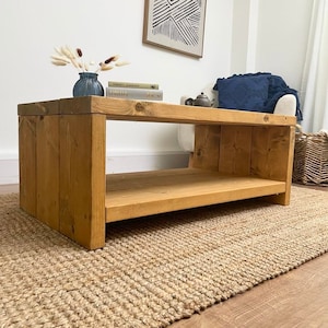 Solid Wood Rustic Pine Farley Coffee Table, Rustic Table, Living Room Furniture, finished in Chunky Country Oak