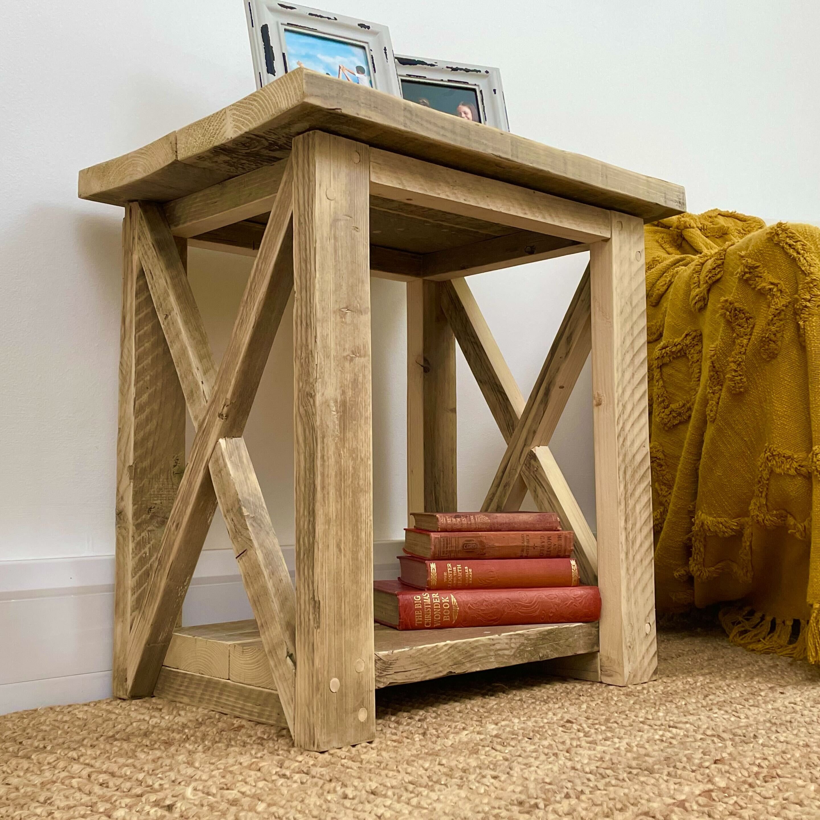 Reclaimed Rustic Side End Table X Design Wooden Stool Custom Etsy UK
