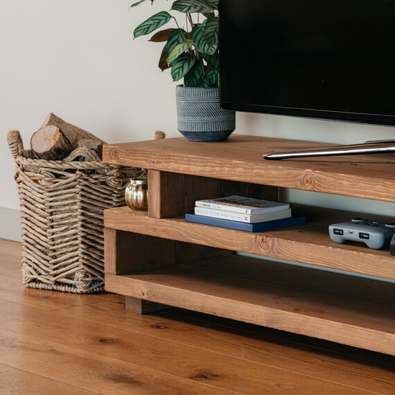 Tv stand with wicker basket storage deals