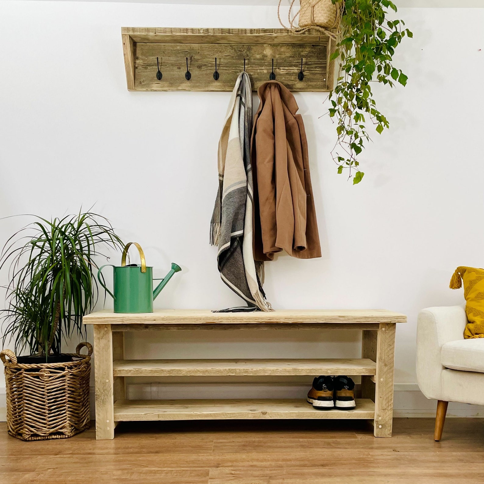 Solid Wood Reclaimed Ryde Shoe Rack With Shelf Farmhouse Etsy UK