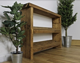 Solid Wood Rustic Pine Redlynch Shoe Rack, Handmade Custom Furniture, finished in Chunky Country Oak