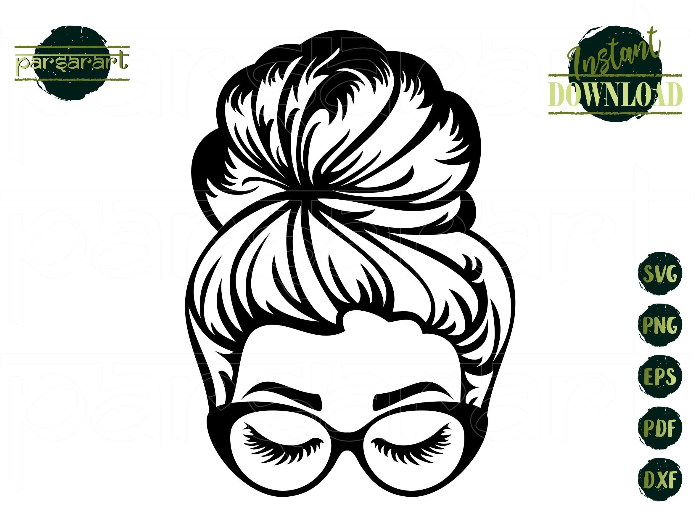 Moño desordenado SVG Cara de mujer SVG Mamá Clipart Pestañas SVG Chica ...