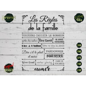 Familie Hausregeln SVG, Französische Familienregeln SVG, Familie SVG, Unsere Familie Zeichen, Weihnachtsgeschenk, Cut File Cricut/Silhouette Schablone Eps Png Dxf
