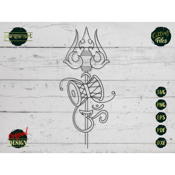 Trishul SVG, Lord Shiva Trishul Clipart Hindu SVG Om Namaste Indischer Gott Meditation Vektor Digital Cut Datei Cricut/Silhouette Eps Png Dxf