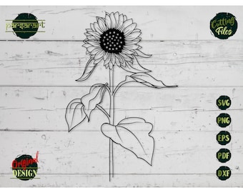 Solros SVG, blomma SVG, solros Clipart, blommig SVG, solrosmall, klippfil Cricut/silhuett, vektorstencilutskrift Eps Png Dxf