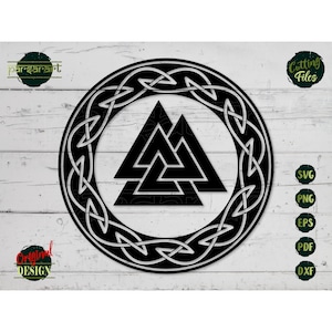 Valknut SVG, simbolo vichingo SVG Simbolo nordico Clipart Pagan Valhalla Protezione Odino vettoriale File di taglio digitale Cricut/Silhouette Eps Png Dxf