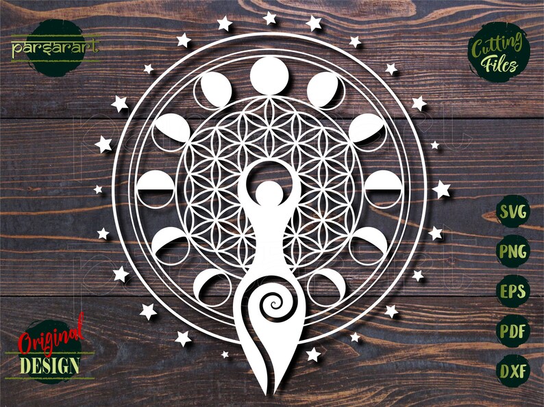 Spiral Goddess SVG, Moon Phases SVG Flower of Life SVG Wicca Pagan Celtic Symbol Witch Wiccan Vector Cut File Cricut/Silhouette Eps Png Dxf image 3