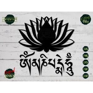 Flor De Lótus SVG, Om Mani Padme SVG Mantra SVG Budista Clipart Ioga Meditação Relaxamento Arquivo de Corte Digital Cricut/Silhueta Eps Png Dxf