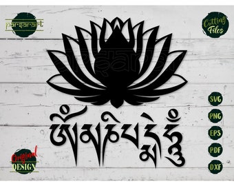 Lotus Flower SVG, Om Mani Padme SVG Mantra SVG Buddhist Clipart Yoga Meditation Relaxation Digital Cut File Cricut/Silhouette Eps Png Dxf