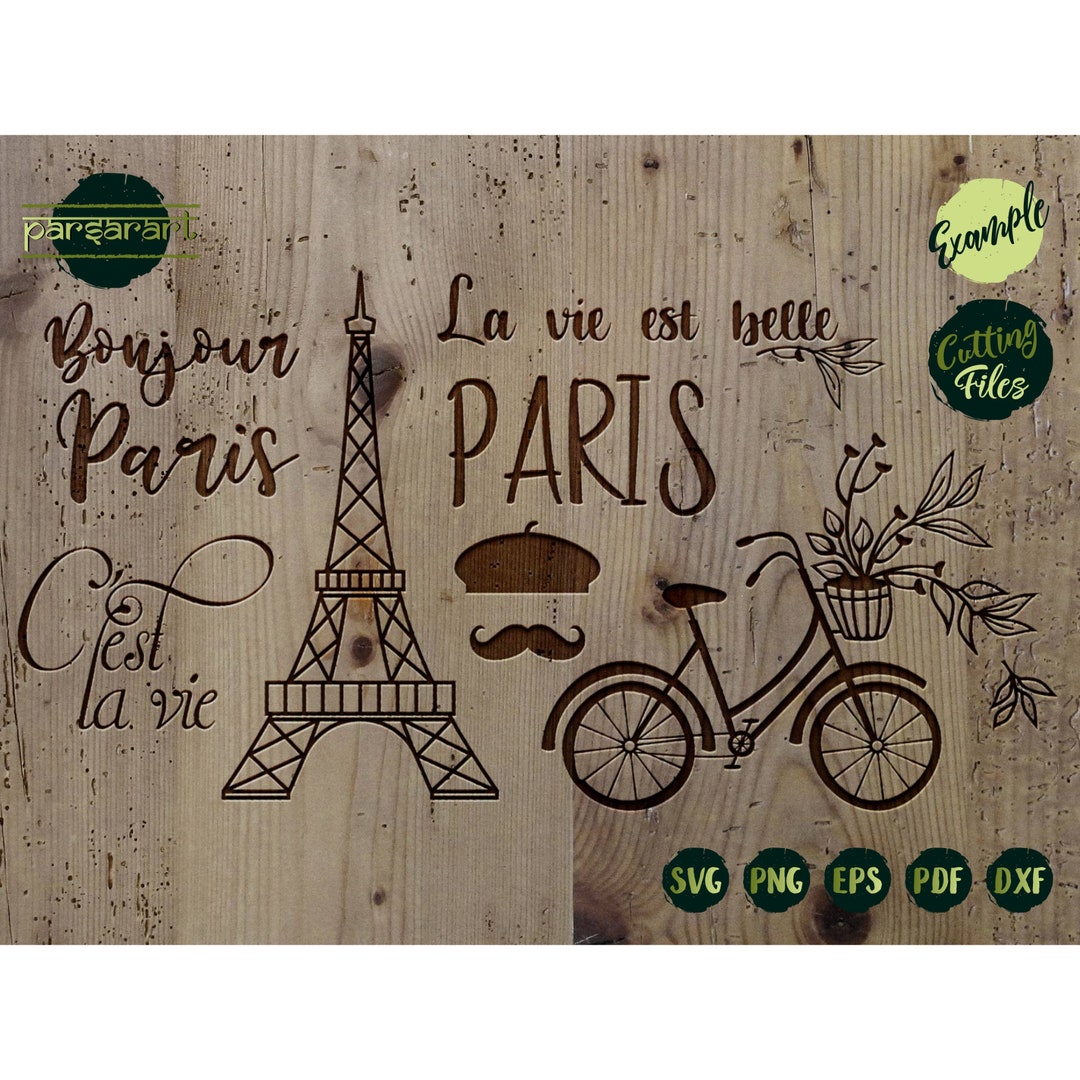 Paris SVG Bundle Eiffel Tower SVG Bicycle SVG Bonjour - Etsy