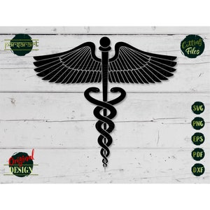 Caduceus SVG Símbolo Médico SVG Hermes Enfermeira Médico Grego Espiritual Clipart Asa Cobra Vector Digital Cut File Cricut/Silhouette Eps Png Dxf