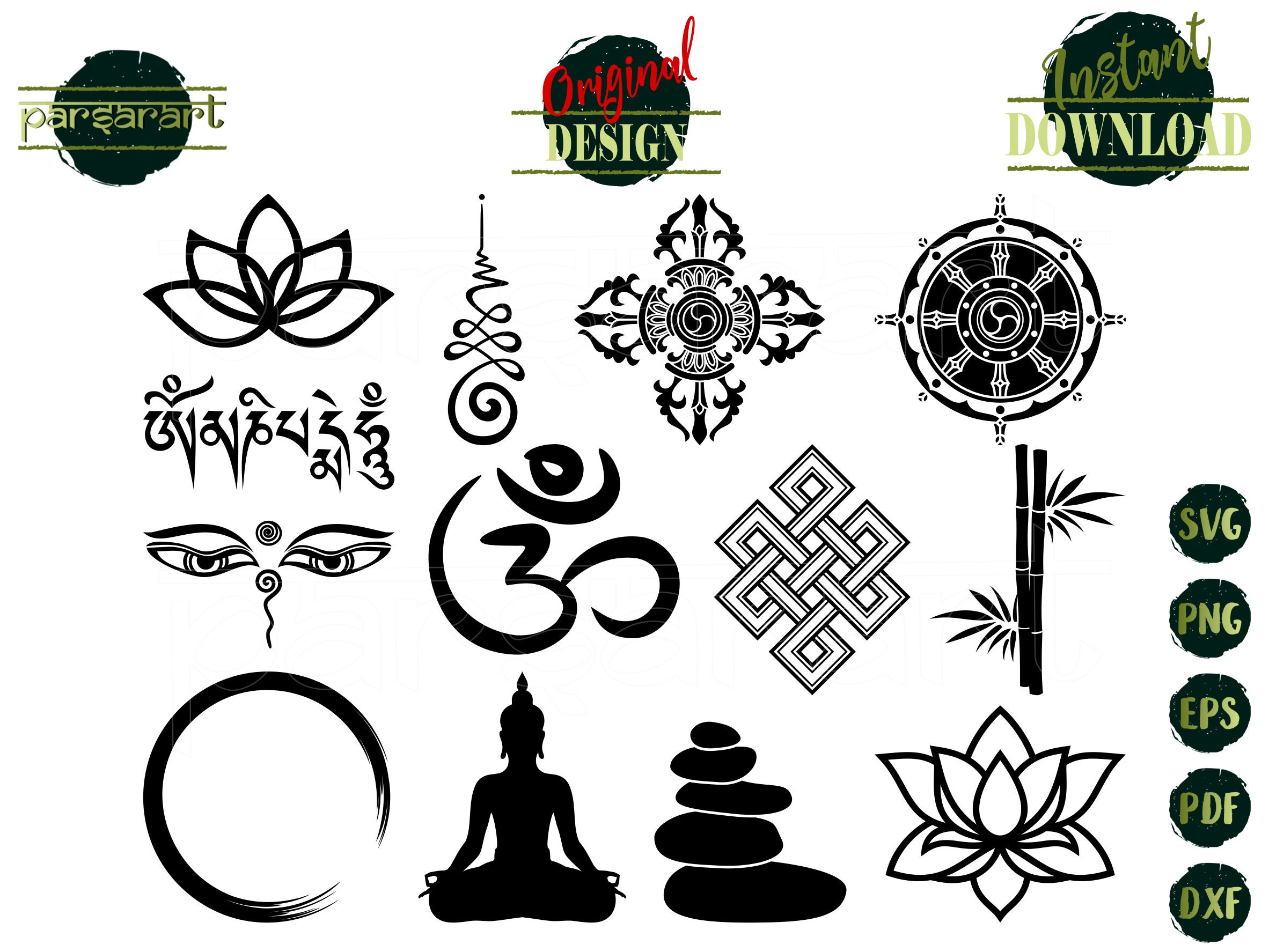 Buddhist Symbols SVG Bundle, Buddha Eyes Lotus Flower Om
