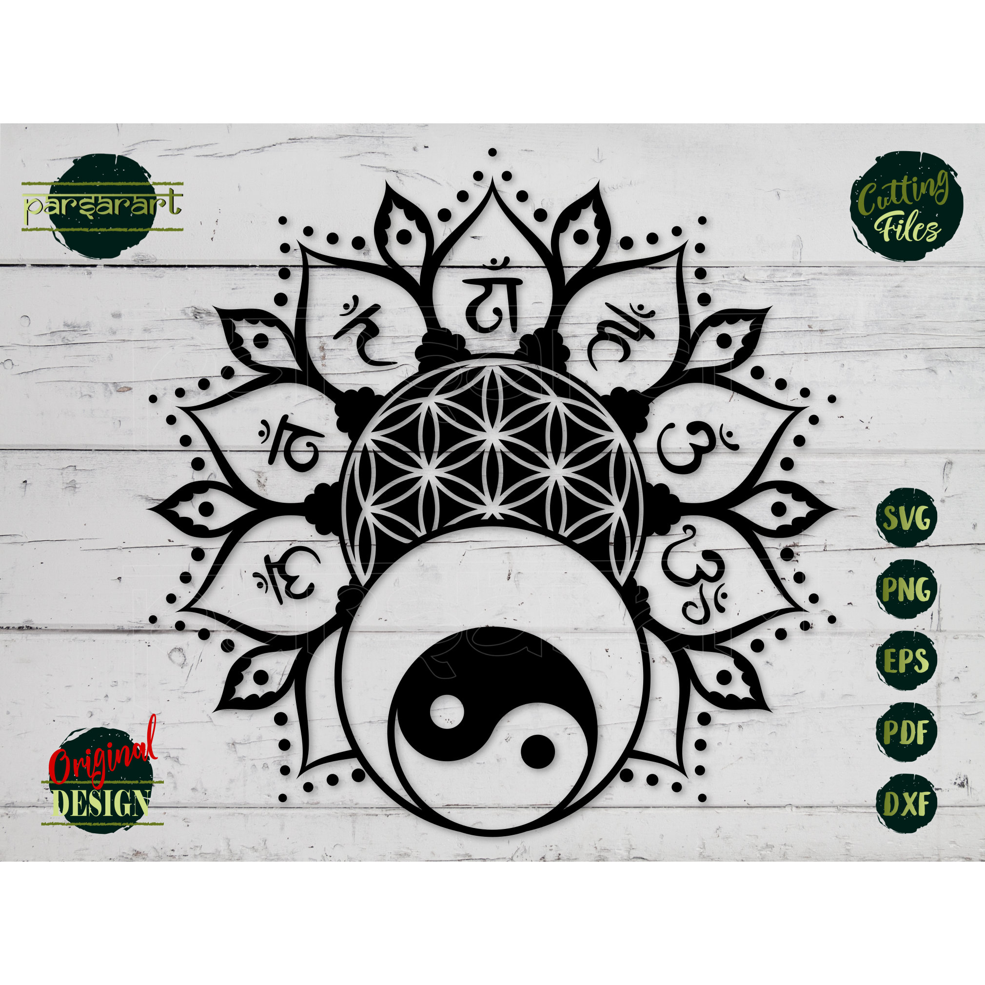 Yin and Yang SVG, Flower of Life SVG 7 Chakras SVG Sun Ans Moon