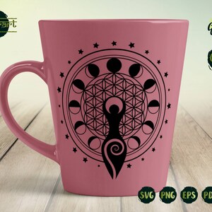 Spiral Goddess SVG, Moon Phases SVG Flower of Life SVG Wicca Pagan Celtic Symbol Witch Wiccan Vector Cut File Cricut/Silhouette Eps Png Dxf image 2