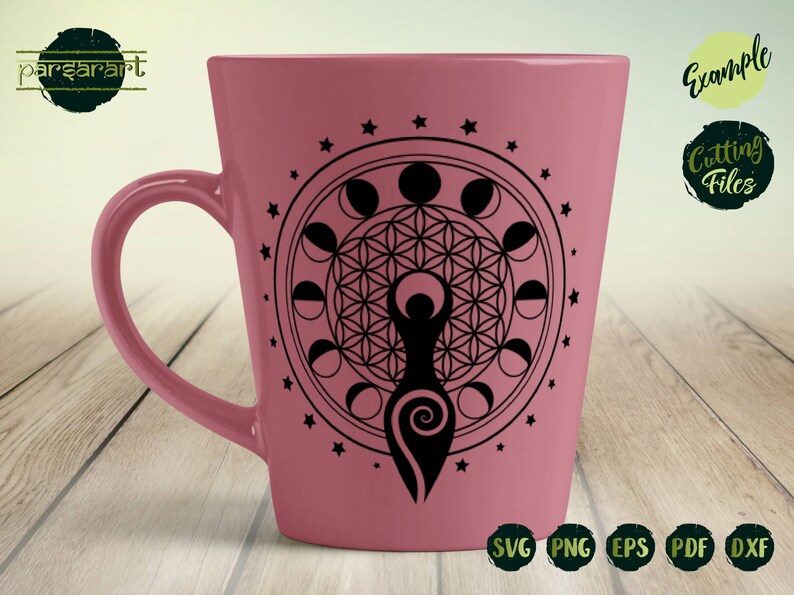 Spiral Goddess SVG, Moon Phases SVG Flower of Life SVG Wicca Pagan Celtic Symbol Witch Wiccan Vector Cut File Cricut/Silhouette Eps Png Dxf image 2