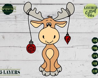 Cute Moose SVG, Christmas SVG Layered Moose SVG Nursery Baby Animal Colour Clipart Cut File Cricut/Silhouette Sticker Print Eps Png Dxf