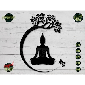 Buddha Bodhi Tree SVG, Sitting Buddha Clipart Bodhisattva Yoga SVG Namaste Meditation Vector Digital Cut File Cricut/Silhouette Eps Png Dxf