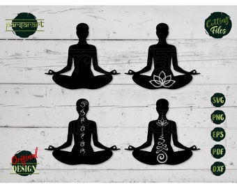 Paquete SVG de meditación, flor de loto SVG Unalome símbolo Yoga SVG Chakra Svg Meditación Vector Archivo de corte digital Cricut/Silhouette Eps Png Dxf