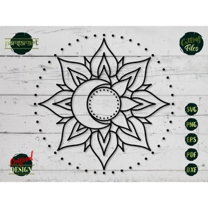 Sole e Luna SVG, Mandala SVG, Fiore SVG Sole e Luna Clipart, Sun Moon Vector, Star Decor Digital Cut File Cricut/Silhouette Eps Png Dxf