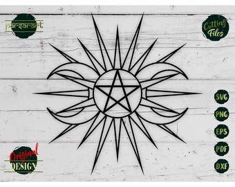 Triple Moon SVG Pentagram Triple Goddess Wicca Clipart Celestial Neopaganism Wiccan Symbol Vector Digital Cut File Print Craft Eps Png Dxf