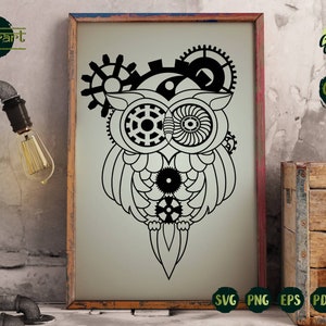 Steampunk Owl SVG Bird SVG Steampunk Gears SVG Animal Clockwork Victorian Goth Laser Vector Digital Cut File Cricut/Silhouette Eps Png Dxf image 5