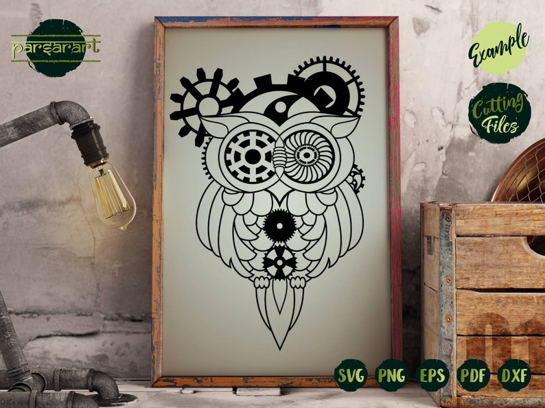 Steampunk Owl SVG Bird SVG Steampunk Gears SVG Animal Clockwork Victorian Goth Laser Vector Digital Cut File Cricut/Silhouette Eps Png Dxf image 5