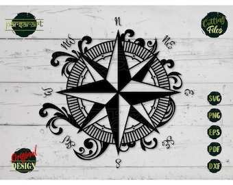 Brújula SVG, Brújula náutica SVG, Brújula vintage Clipart, Estrella de la brújula SVG, Rosa de la brújula Archivo de corte digital Cricut/Silhouette Eps Png Dx