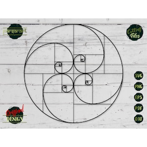 Fibonacci spiraal SVG, heilige geometrie SVG, gulden snede SVG, Fibonacci clipart wiskunde vector Boho gesneden bestand silhouet tattoo eps png dxf